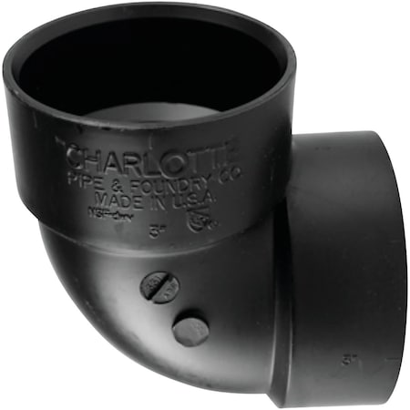Charlotte Pipe And Foundry 3 In. Hub x Hub 90 Deg. Vent ABS Elbow 1/4 Turn ABS 00331  1000HA